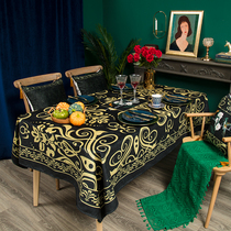 Vintage American Printed Chenille Waterproof and Anti-scald Tablecloth Luxury Black Suede Table Cloth Coffee Table Cloth Tablecloth