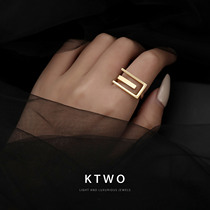 High-end French European and American fan bag K gold ring female geometric simple ins trendy personality ring temperament fashion