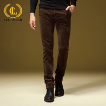 Hong Kong corduroy mens pants stripens autumn and winter plus velvet padded stretch Stretch Slim winter slacks men