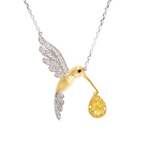 9 points water drop shaped yellow diamond necklace 18K gold inlaid Diamond 24 points diamond choker hummingbird pendant female gold