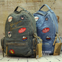 Spring and summer new ladies Jeans Double Shoulder Bag Trend 100 lapped Korean version Badge punk travel Girl Bag College Wind School Bag
