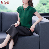Middle - aged mother in 2021 set summer high - end large - scale womens clothing wife silk silk embroidery two pieces