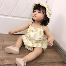 0-1 year old newborn climbed clothes female baby ha clothes summer suspenders cotton thin baby conjoined clothes Summer 3 months