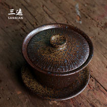 (Three times solitary hand) Longyao firewood burning bowl three-style bowl Japanese hand-pulled embryo jumping knife tea bowl can be raised