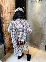OMIOMI Western style light cotton childrens plaid shirt dress Korean version of the girl petticoat two-piece dress