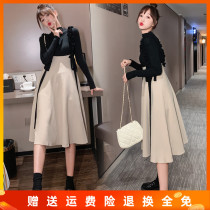 Pregnant woman Fashion sweater Agaric Side Harness with dress Two sets of autumn clothes New pure color upright collar Long sleeves sleeves