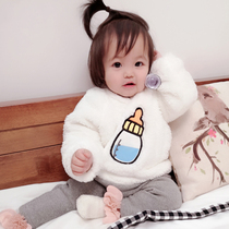 Korean girl baby sweater plus velvet thickened winter warm top 1-2 year old girl winter foreign style baby fleece jacket
