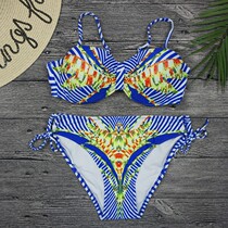 Printed fashion sexy bikini steel bracket strap niche personality split triangle European and American womens swimsuit new swimsuit