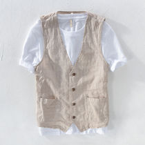 British casual linen vest mens thin slim business suit vest professional vest cotton linen sleeveless formal dress