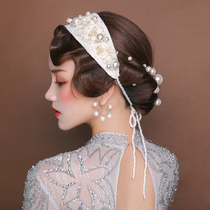 Vintage European and American style big pearl hand embroidery hairband wedding bride wedding dinner dress temperament headdress products
