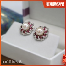 No ear hole flower shape pink shiny zircon invisible ear clip original exquisite handmade painless temperament earrings