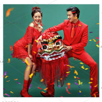 Ancient costume show and props lion head shadow building tide creative beauty plan Chinese style photography drum tide Photo big umbrella