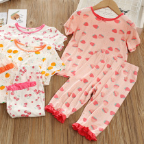 Class A Girls Modal pajama suit Princess childrens clothing summer new wooden ear edge little girl breathable home clothes