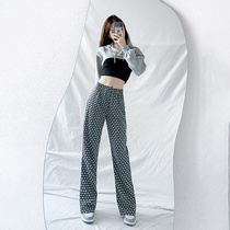  High-end plaid pants summer thin black and white small plaid spring and autumn new loose straight plaid mopping wide-leg pants