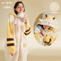 LIVHEART bee sheep female winter conjoined home clothing children pajamas set parent-child suit