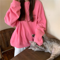 Korean Autumn New Korean version of loose simple letter pink sweater female wild clothes female wild lazy wind ins tide girlfriends coat