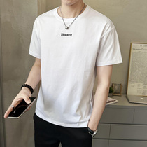 Male short sleeve t shirt 2023 summer high end loose large-code white embroidery tide brand pure cotton speed dry men t-shirt