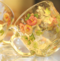 Baked flower glass high temperature explosion-proof water cup Korean version milk juice cup breakfast cup large capacity microwave 475ml