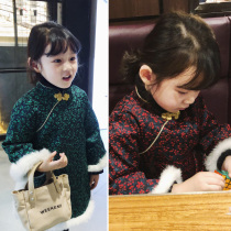City of Beauty Girl Baby New Years dress Chinese cheongsam plus velvet winter new childrens clothing