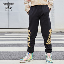 boylondon childrens wear black trousers autumn and winter new hot stamping Eagle Print