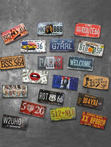 Retro license plate iron painting Industrial style wall decoration Wrought iron pendant Hair salon tool car barber shop mirror table