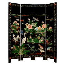  Yangzhou new lacquerware direct sales classical home decoration carved black four-fold screen partition a variety of flowers and birds customization