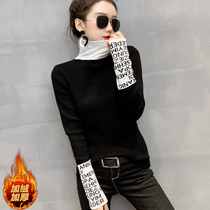 Large code plus suede thickened sweater woman high collar autumn winter new collage pile collar needlework cardiovert woman long sleeve foreign air blouse