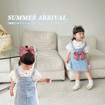 SASAs meatball girl cute denim strap skirt bow detachable