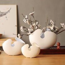Nordic Japanese ceramic eggshell vase creative Zen branch cherry blossom set dried flower arrangement living room decoration ornaments