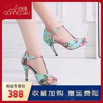 Qianjiao dance Latin dance shoes Female adult high-heeled summer social networking square dance Tango sandals High-heeled color