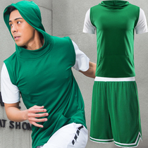 Mesh Sports Ball Conserved Men Short Sleeve Fake Two Sets Sweatshirt Competition Casual Wear and Hooded Fitness Running Training Suit