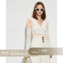 Z Boss Big V Neckline Velvet color one-piece dress Dyeing Gradient Close-up Bodysuit Retro padded shoulder to undershirt woman