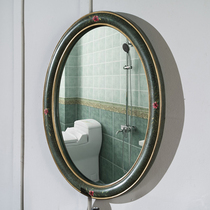 American bathroom mirror Mediterranean hand-painted oval wash mirror Retro dressing mirror Hotel club decoration mirror 0412