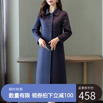 Double-sided coat womens 2020 Hepburn wind doll collar medium-long 100% wool coat womens autumn and winter coat