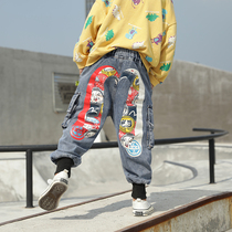 Boys pants spring and autumn models 2020 new childrens jeans foreign atmosphere in the big children Korean autumn trousers tide childrens clothing