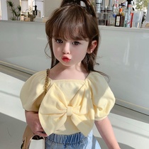 2021 female childrens clothing summer new butterfly short sleeve Korean version of childrens cotton T-shirt baby Foreign Child Base shirt