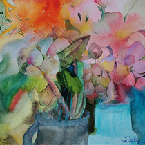 (original) Central American Academy Xiao sunny Flower Unmounted 46 * 30cm paper This watercolor painting hangs up for auction