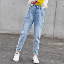 Girls pants spring and autumn thin models 2021 new foreign-style childrens big children Spring Spring wear jeans