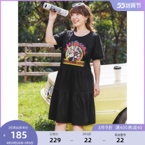 MsShe Big Code Womens Dress 2022 New Summer Teen Girl Sensation Lace Splicing Small Rabbit Printed Lotus Leaf Pendulum T-shirt Dress