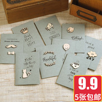 Creative vintage wood carving patch blessing birthday small card Valentines Day thank you gratitude business gift mini greeting card