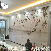 New Chinese Magnolia Flower and Bird Wallpaper Living Room Film and Television Wall Mural Modern Simple 3d Wall Cloth TV Background Wall Wallpaper