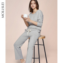 Sleepwear Woman Spring Autumn Long Sleeve Pure Cotton Two Sets Thin of pure color All cotton Home Clothing Extractable Suit