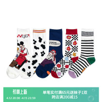 5 Double Loaded Cute Cartoon Mid-Tube Socks for men and women Lovers Pure Cotton Socks Ins Tide Cotton Socks Students Sports Socks