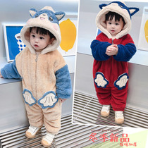 Baby jumpsuit autumn and winter clothes set for girls holding clothes out winter boys winter clothes plus velvet cotton clothes