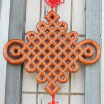 Authentic peach wood Chinese knot pendant wood carving living room large hanging decoration Fu character door New Chinese town house decoration hanging decoration