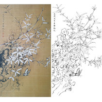 Gongbi painting white sketch background draft Bamboo Chu Yanchun retro style flowers and birds hook line physical print draft size optional CY26
