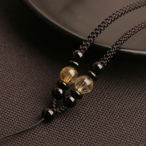 Tongyouge natural crystal pendant lanyard gold hair crystal with beads hand-woven necklace rope adjustable rope for men and women