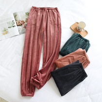 Thin Coral Suede Sleeping Pants Lady Autumn winter bunches Close-up Pants Lovers Flannel Suede Home Pants Men Island Suede