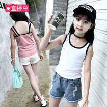Girls hanging band shirt pure cotton Summer outside the Korean version CUHK Childrens little girl baby girl 100 hitch bottom vest lingerie