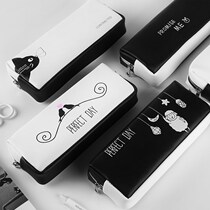 Black and White simple Korean pencil case English letter canvas boys and girls junior high school students stationery box multi-layer Korean version